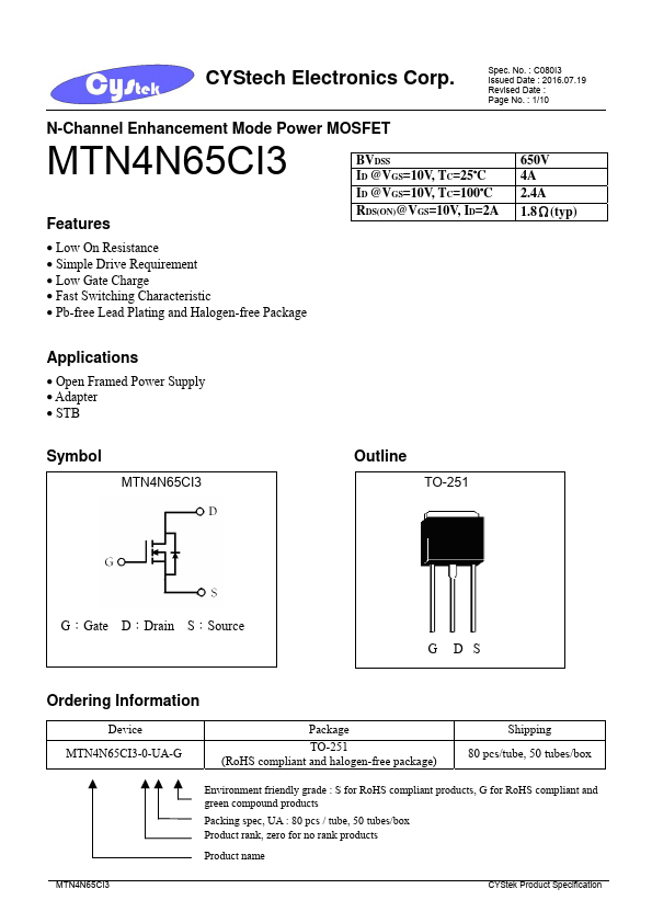 <?=MTN4N65CI3?> डेटा पत्रक पीडीएफ