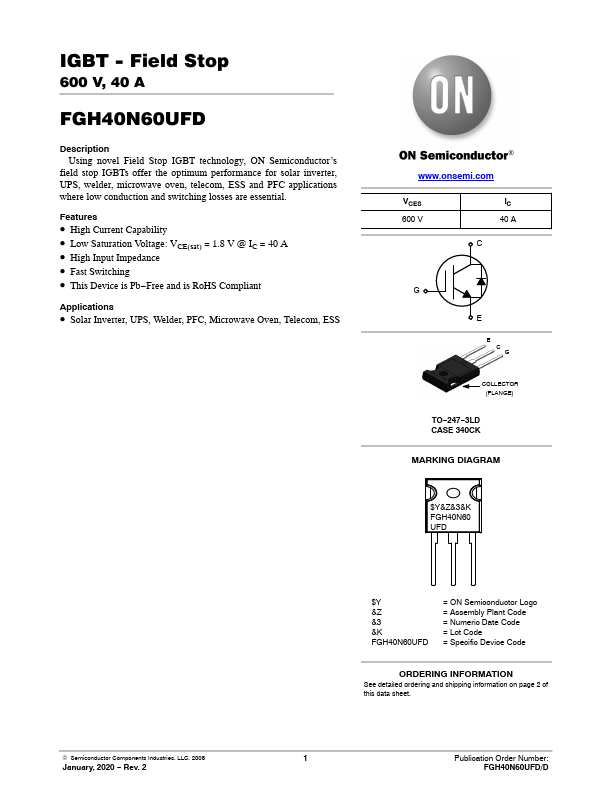 <?=FGH40N60UFD?> डेटा पत्रक पीडीएफ