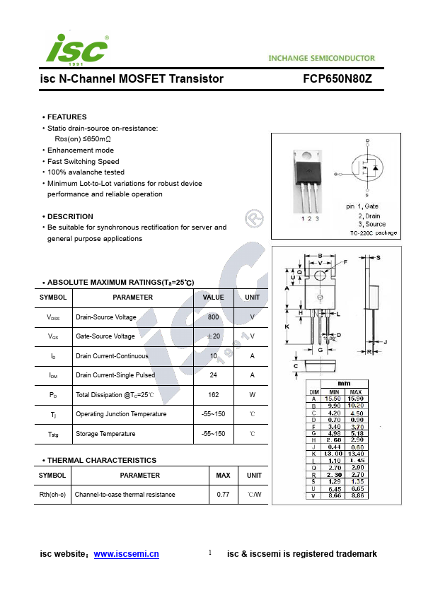 FCP650N80Z INCHANGE