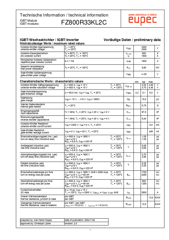 <?=FZ800R33KL2C?> डेटा पत्रक पीडीएफ