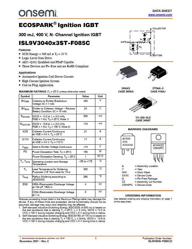 <?=ISL9V3040D3ST-F085C?> डेटा पत्रक पीडीएफ