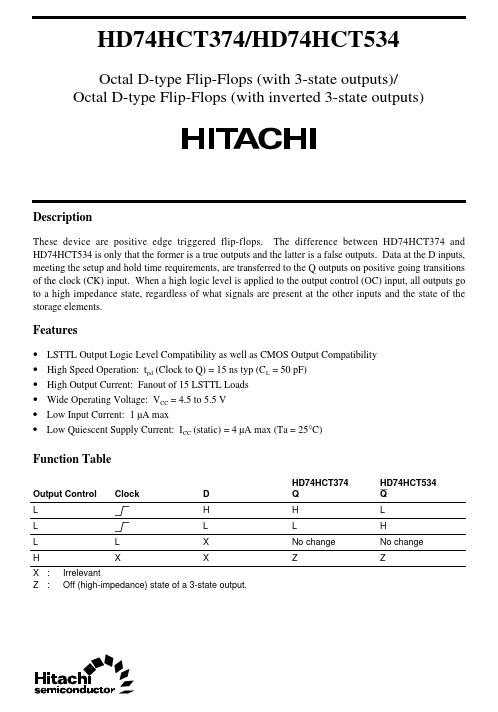 HD74HCT374 Hitachi Semiconductor