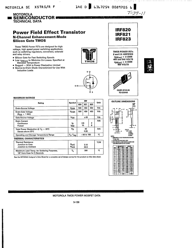 IRF820 Motorola  Inc