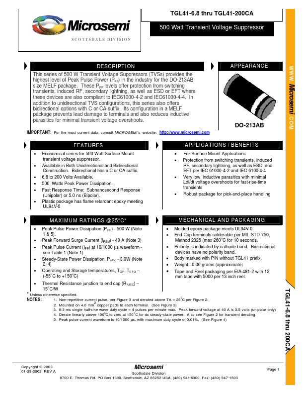 TGL41-7.5 Microsemi Corporation