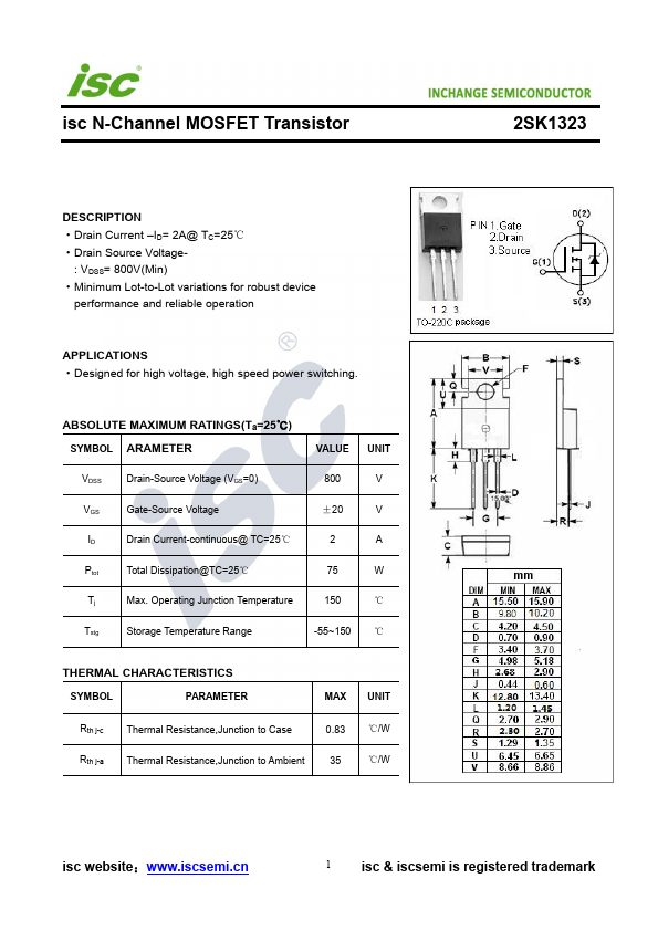 2SK1323 Inchange Semiconductor