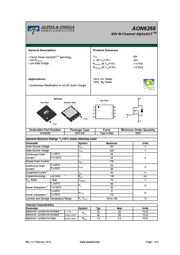 AON6268 Alpha & Omega Semiconductors