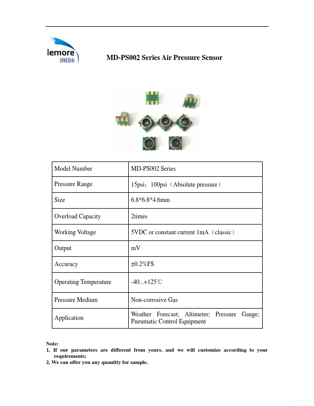 MD-PS002 Datasheet | Air Pressure Sensor