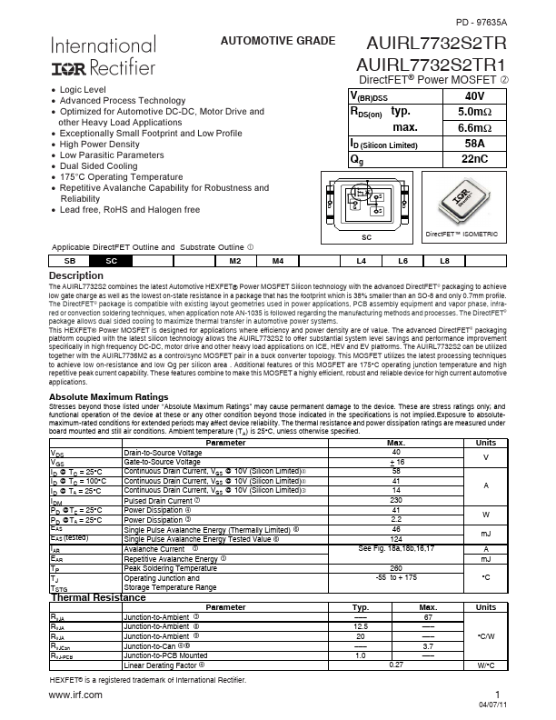 AUIRL7732S2TR International Rectifier