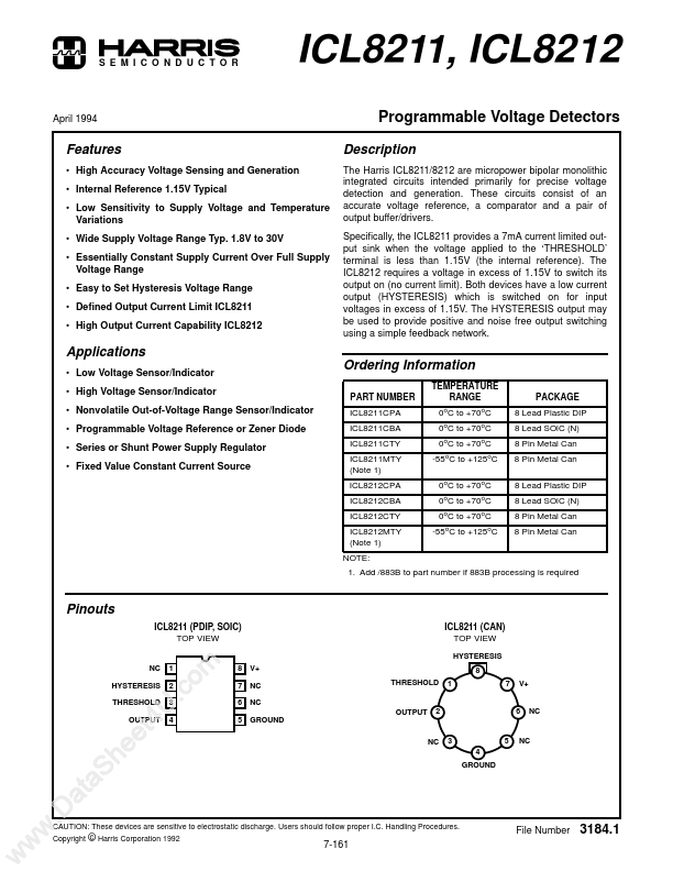 ICL8212 Harris Corporation