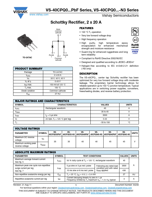 <?=VS-40CPQ035PbF?> डेटा पत्रक पीडीएफ