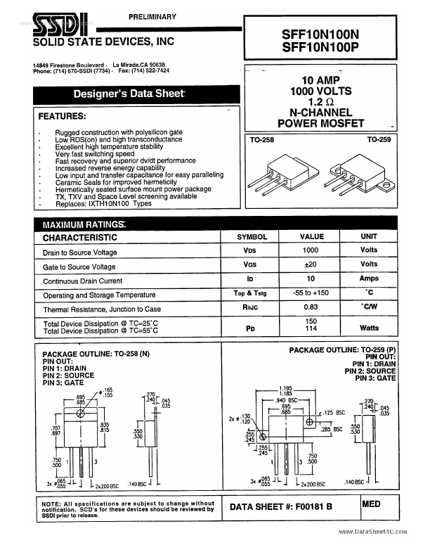 SFF10N100P SSDI