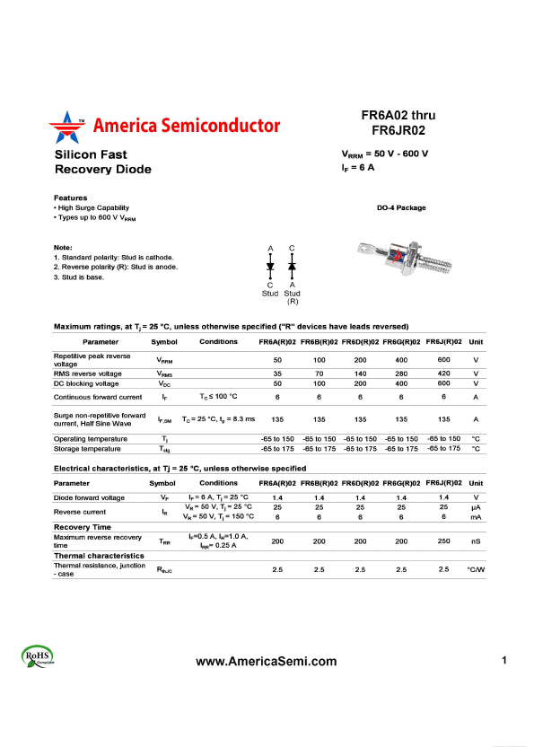 FR6G02 America Semiconductor