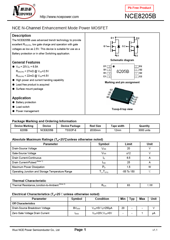 NCE8205B NCE Power Semiconductor