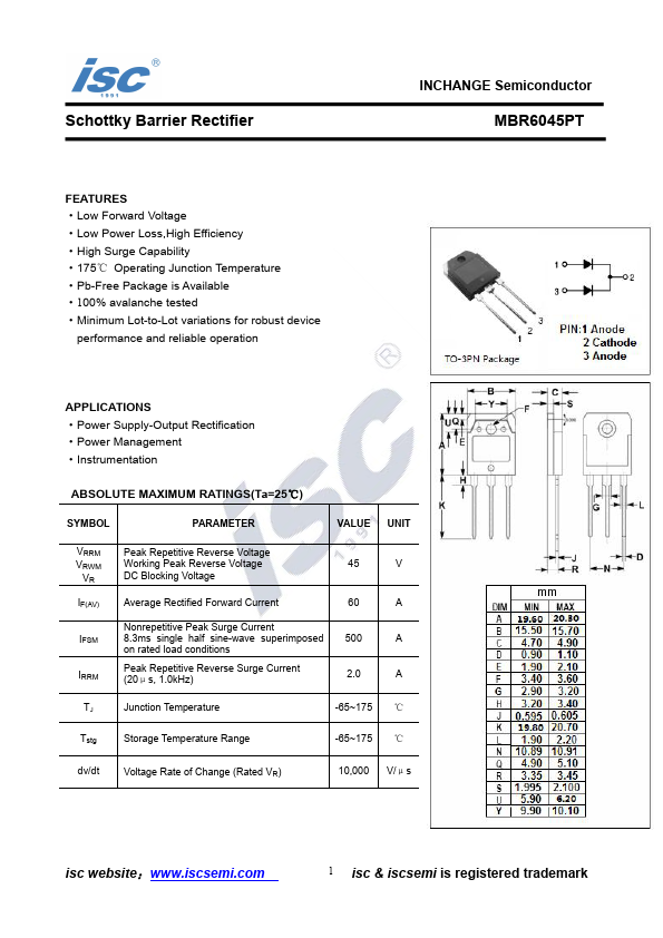 MBR6045PT Inchange Semiconductor