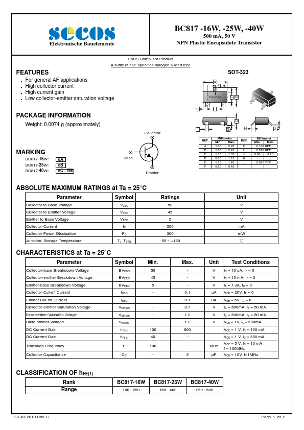 BC817-16W SeCoS