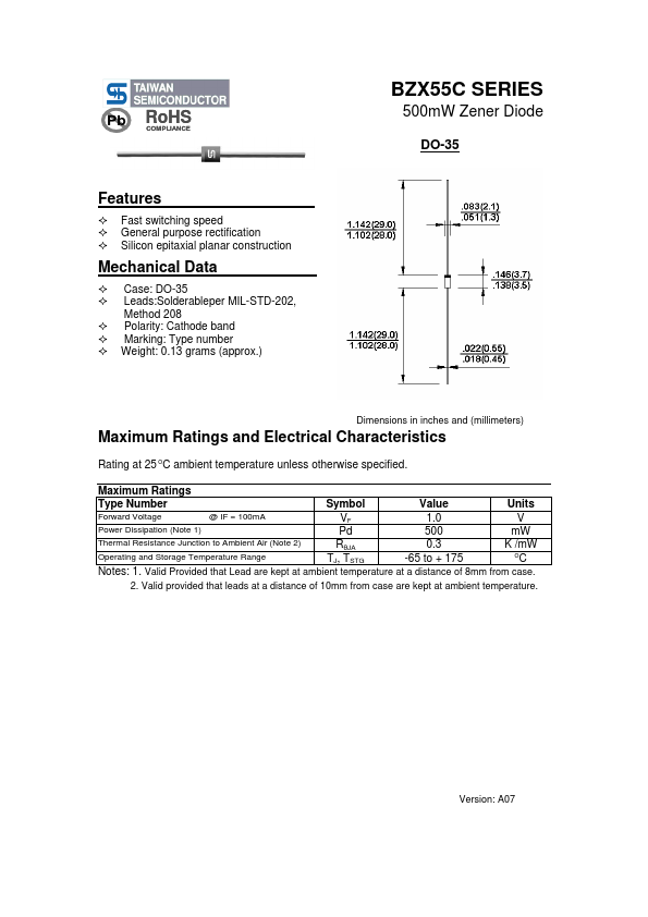 BZX55-C39 Taiwan Semiconductor