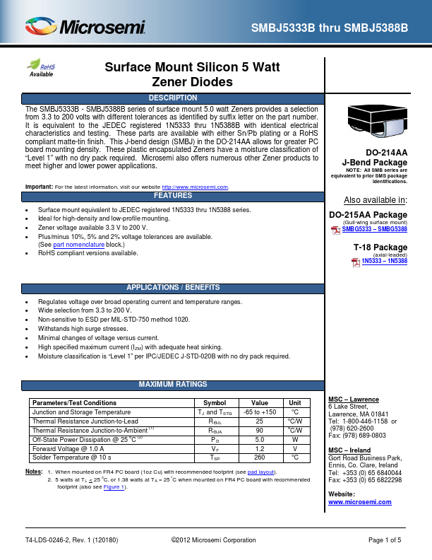 SMBJ5387B Microsemi