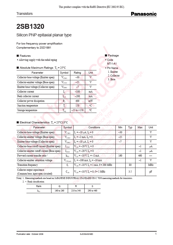 2SB1320 Panasonic Semiconductor