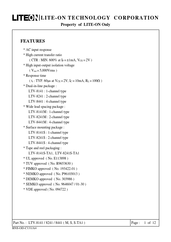 <?=LTV-8441?> डेटा पत्रक पीडीएफ