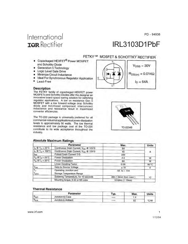 IRL3103D1PBF International Rectifier