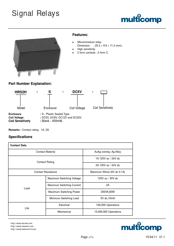 HRS2H-S-DC9V Multicomp