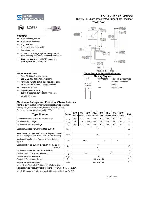 SFA1602G Taiwan Semiconductor