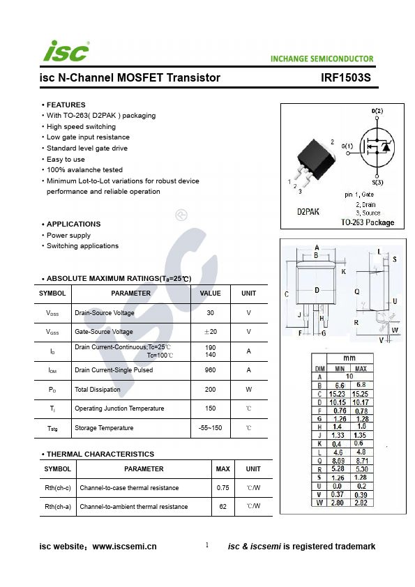 <?=IRF1503S?> डेटा पत्रक पीडीएफ