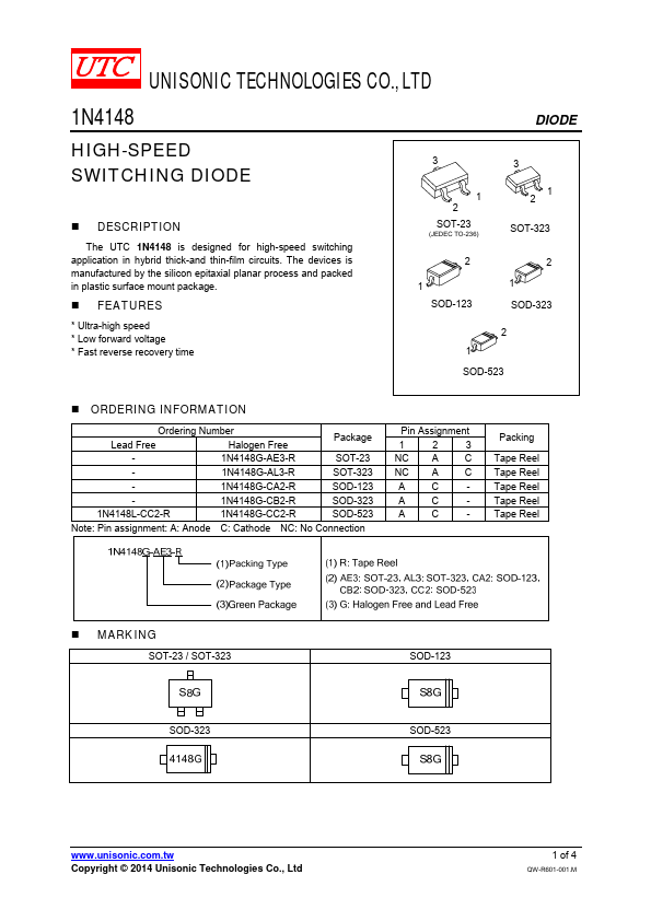 1N4148 Datasheet, SWITCHING DIODE.