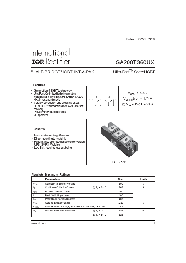 GA200TS60UX International Rectifier
