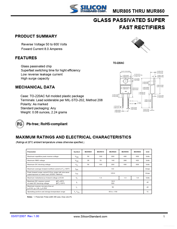 MUR805 Silicon Standard