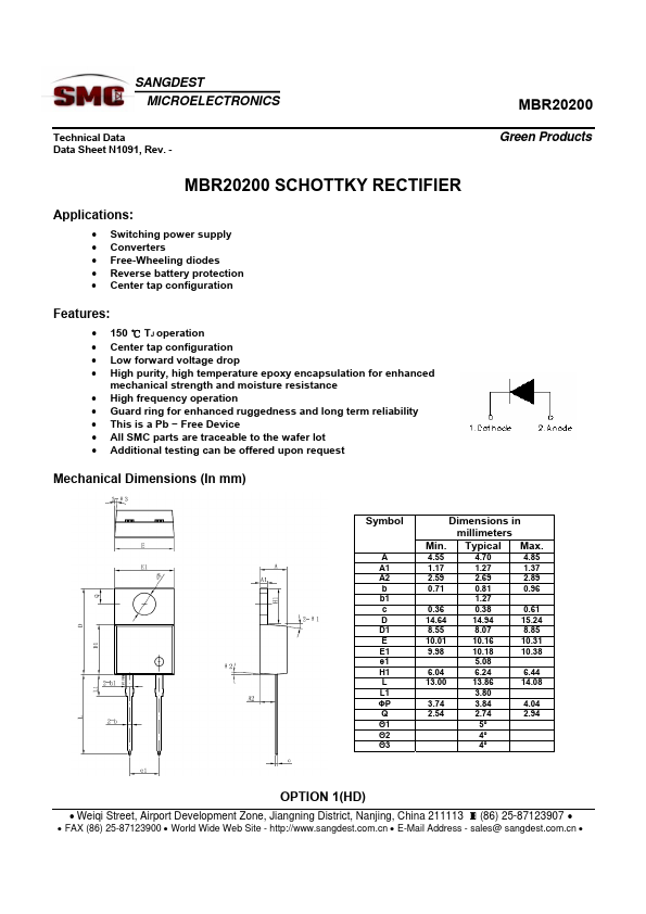 MBR20200 SANGDEST MICROELECTRONICS