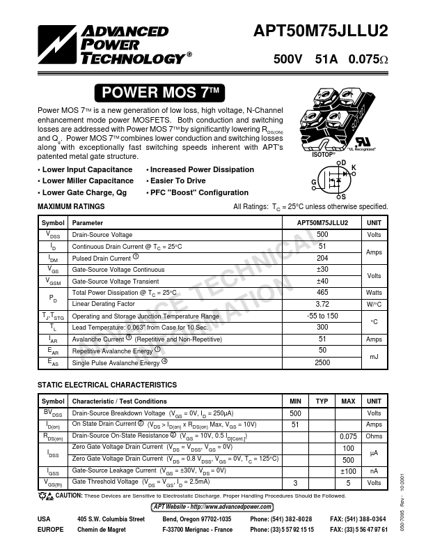 APT50M75JLLU2 Advanced Power Technology