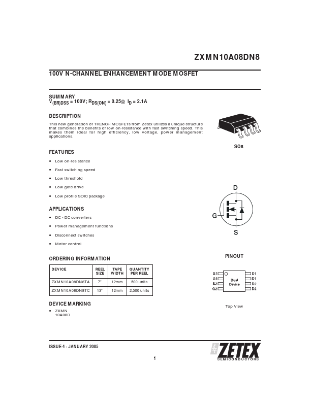 ZXMN10A08DN8 Zetex Semiconductors