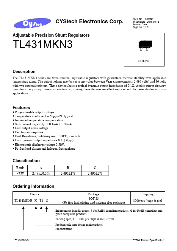 TL431MKN3 CYStech Electronics