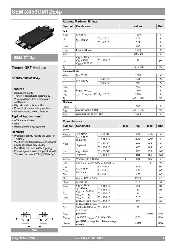 <?=SEMiX453GM12E4p?> डेटा पत्रक पीडीएफ