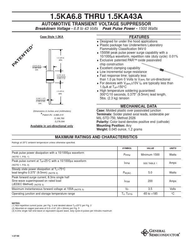 1.5KA16A General Semiconductor