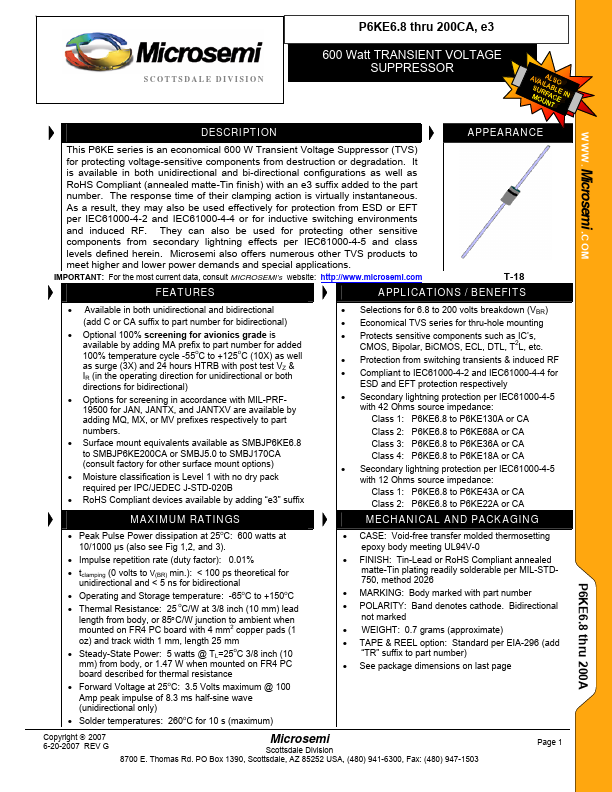 P6KE13 Microsemi