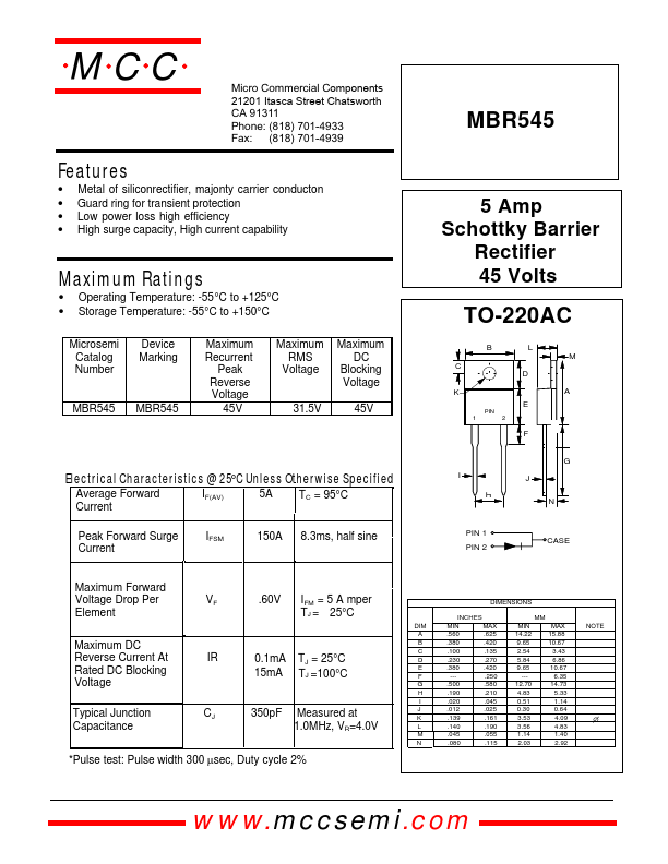 MBR545 Micro Commercial Components