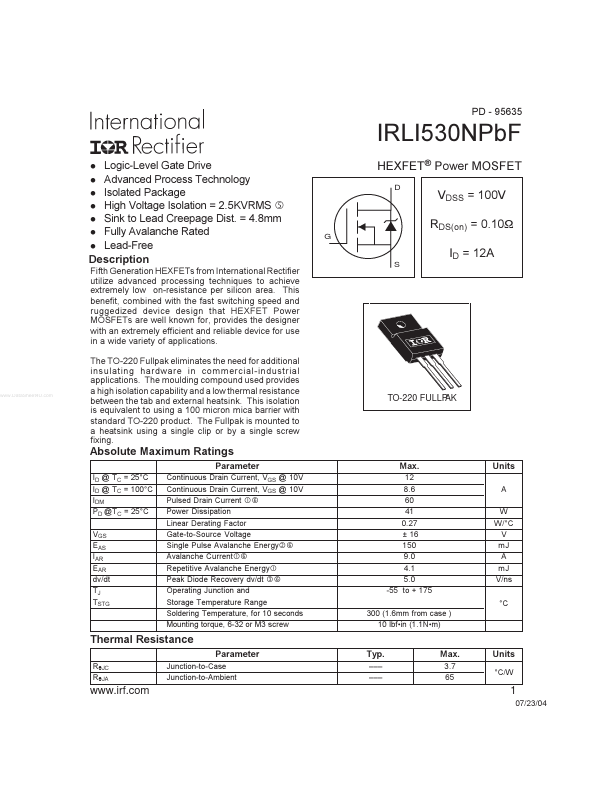 IRLI530NPBF International Rectifier
