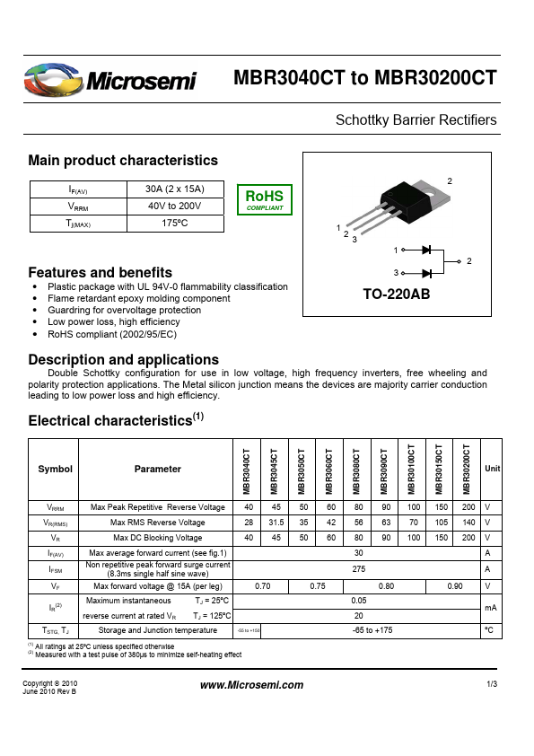 MBR3090CT Microsemi