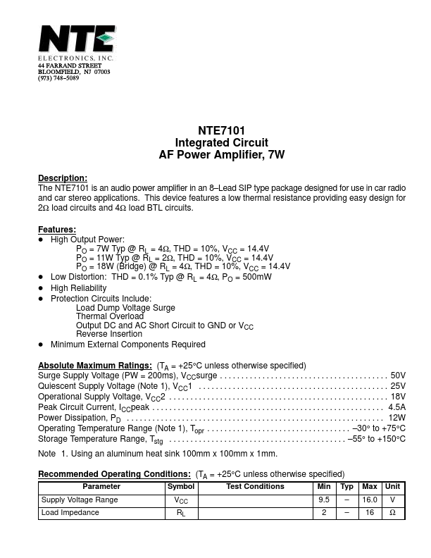 NTE7101 NTE Electronics