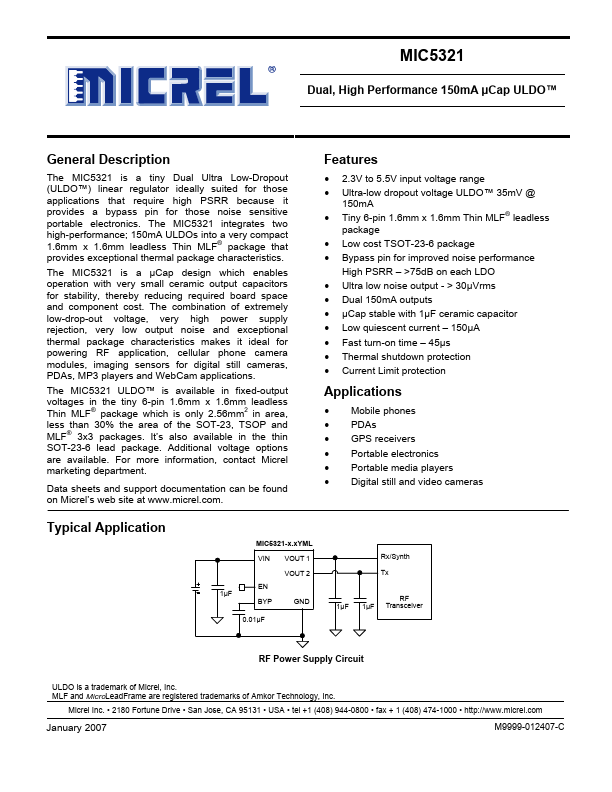 MIC5321 Micrel Semiconductor