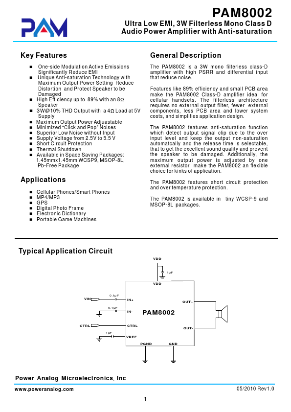 PAM8002 Power Analog Microelectronics