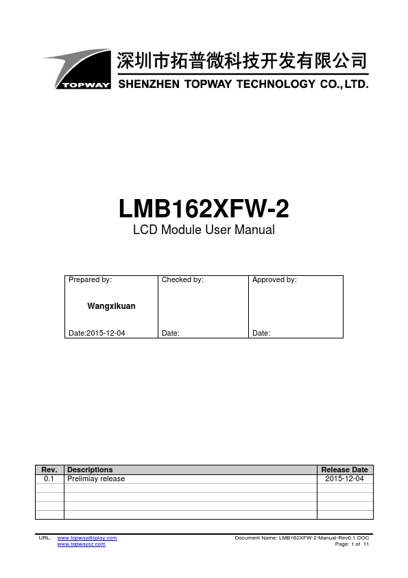 LMB162XFW-2 TOPWAY