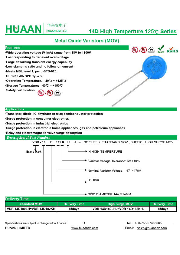 <?=VDR-14D560KH?> डेटा पत्रक पीडीएफ