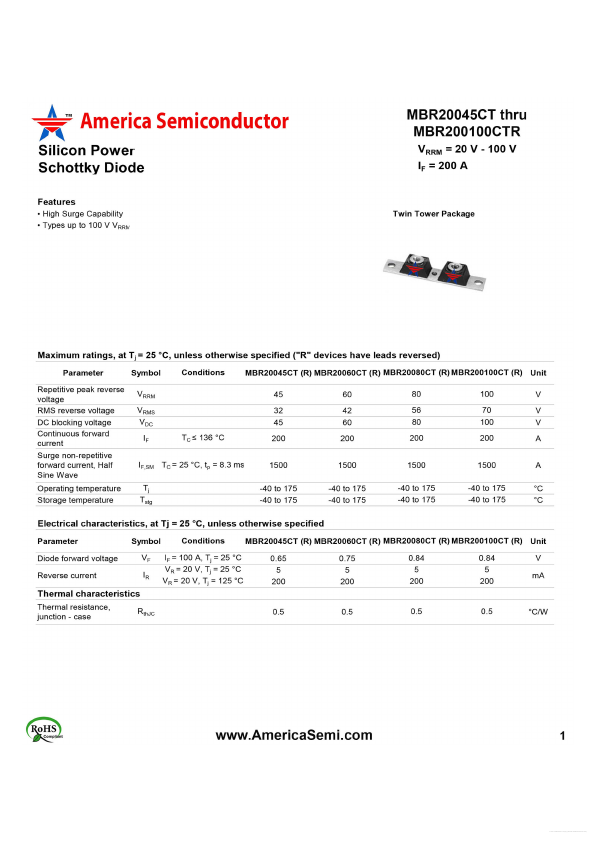 MBR20045CT America Semiconductor