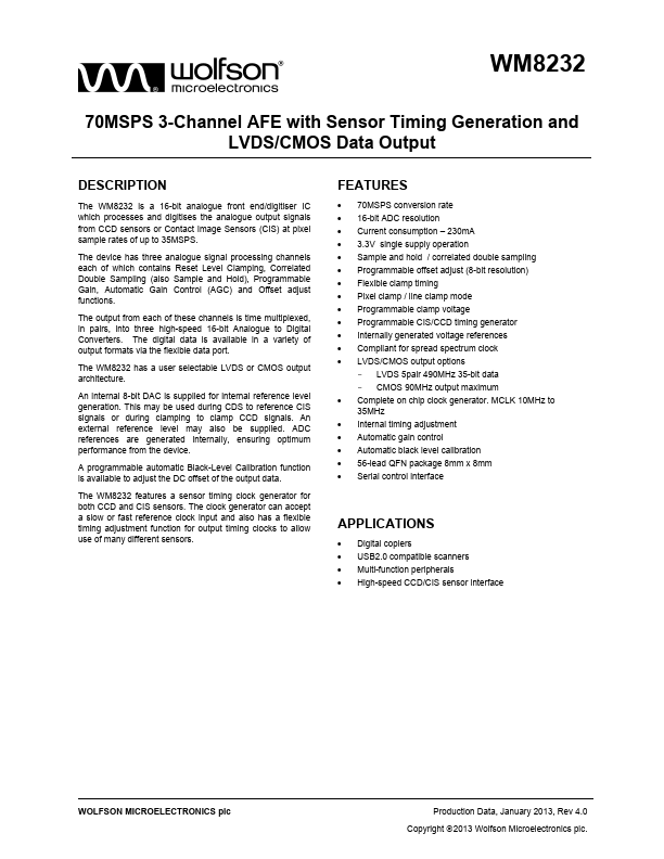 WM8232 Wolfson Microelectronics