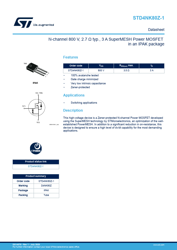 STD4NK80Z-1 STMicroelectronics