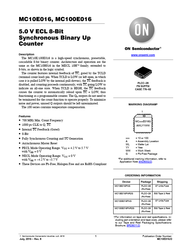 MC100E016 ON Semiconductor