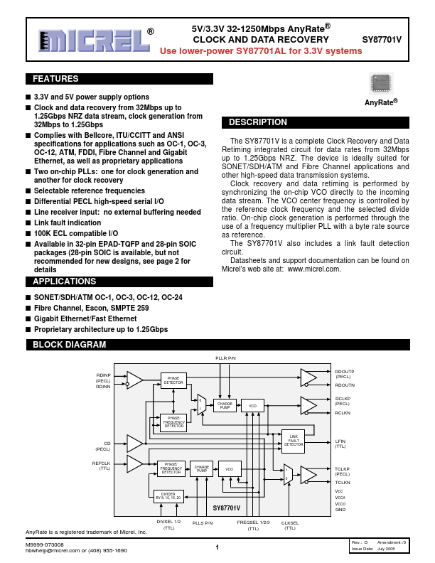 SY87701V Micrel Semiconductor